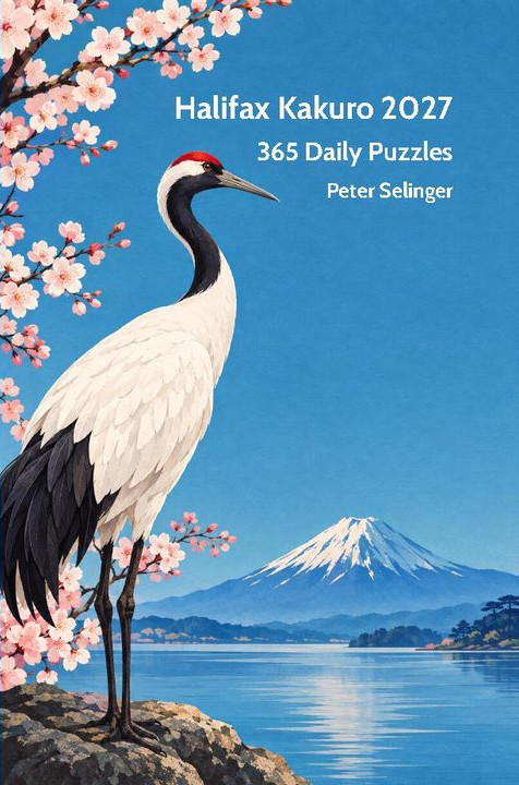 Cover of Halifax Kakuro 2027, showing a crane beneath Mount Fuji
