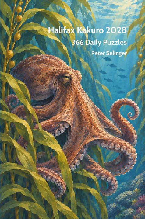 Cover of Halifax Kakuro 2028, showing an octopus among the kelp