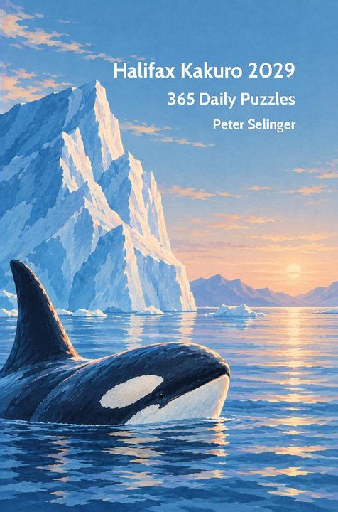 Cover of Halifax Kakuro 2029, showing an orca at sunrise