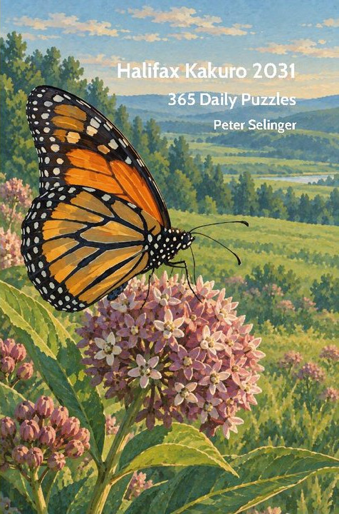 Cover of Halifax Kakuro 2031, showing a monarch butterfly in a summer meadow