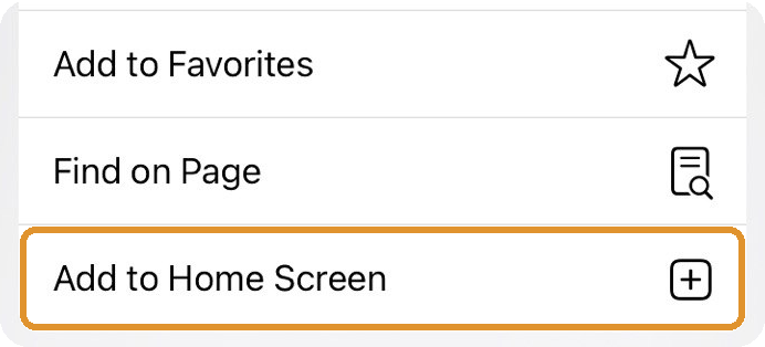 The end of the Share menu, with Add to Home Screen marked